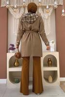 Tesettür giyim VİZON KAPÜŞONLU TRİKO HIRKA T 3161