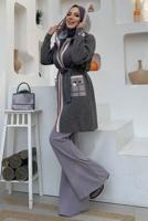 Tesettür giyim GRİ KAPÜŞONLU TRİKO HIRKA T 3161