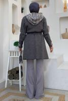 Tesettür giyim GRİ KAPÜŞONLU TRİKO HIRKA T 3161