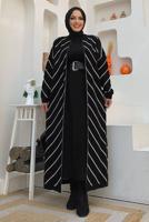 Tesettür giyim SİYAH ÇİZGİLİ TRİKO HIRKA T 3316