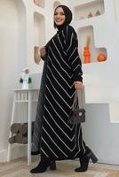 Tesettür giyim SİYAH ÇİZGİLİ TRİKO HIRKA T 3316