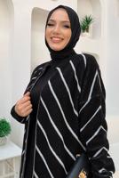Tesettür giyim SİYAH ÇİZGİLİ TRİKO HIRKA T 3316