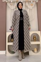 Tesettür giyim VİZON ÇİZGİLİ TRİKO HIRKA T 3316