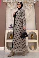 Tesettür giyim VİZON ÇİZGİLİ TRİKO HIRKA T 3316
