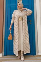 Hijab clothing BEIGE STRIPED KNITWEAR CARDIGAN T 3316