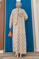 Hijab clothing BEIGE STRIPED KNITWEAR CARDIGAN T 3316