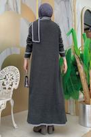 Tesettür giyim GRİ KUŞAKLI TRİKO HIRKA T 34112
