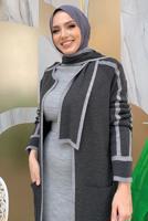 Tesettür giyim GRİ KUŞAKLI TRİKO HIRKA T 34112