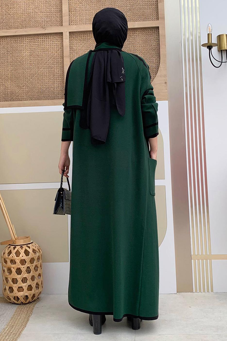 Tesettür giyim YEŞİL KUŞAKLI TRİKO HIRKA T 34112
