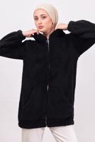Hijab clothing BLACK HOODED PLUSHY JACKET T 3453