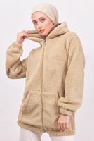 Vêtements hijab BEIGE VESTE PELUCHE À CAPUCHE T 3453