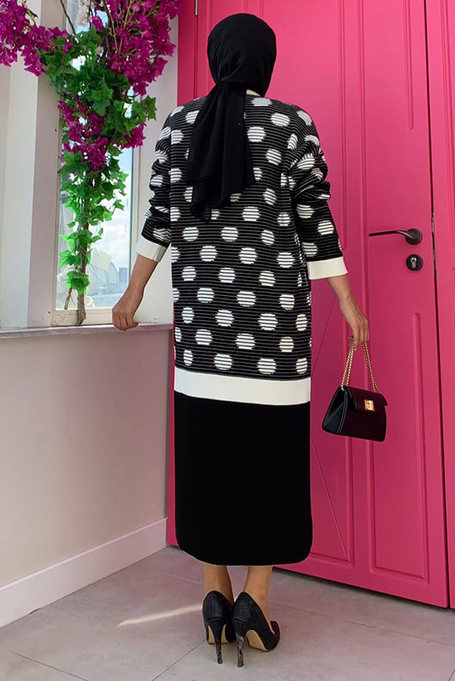 Hijab clothing BLACK POLKA DOTTED KNITWEAR JACKET T 4216