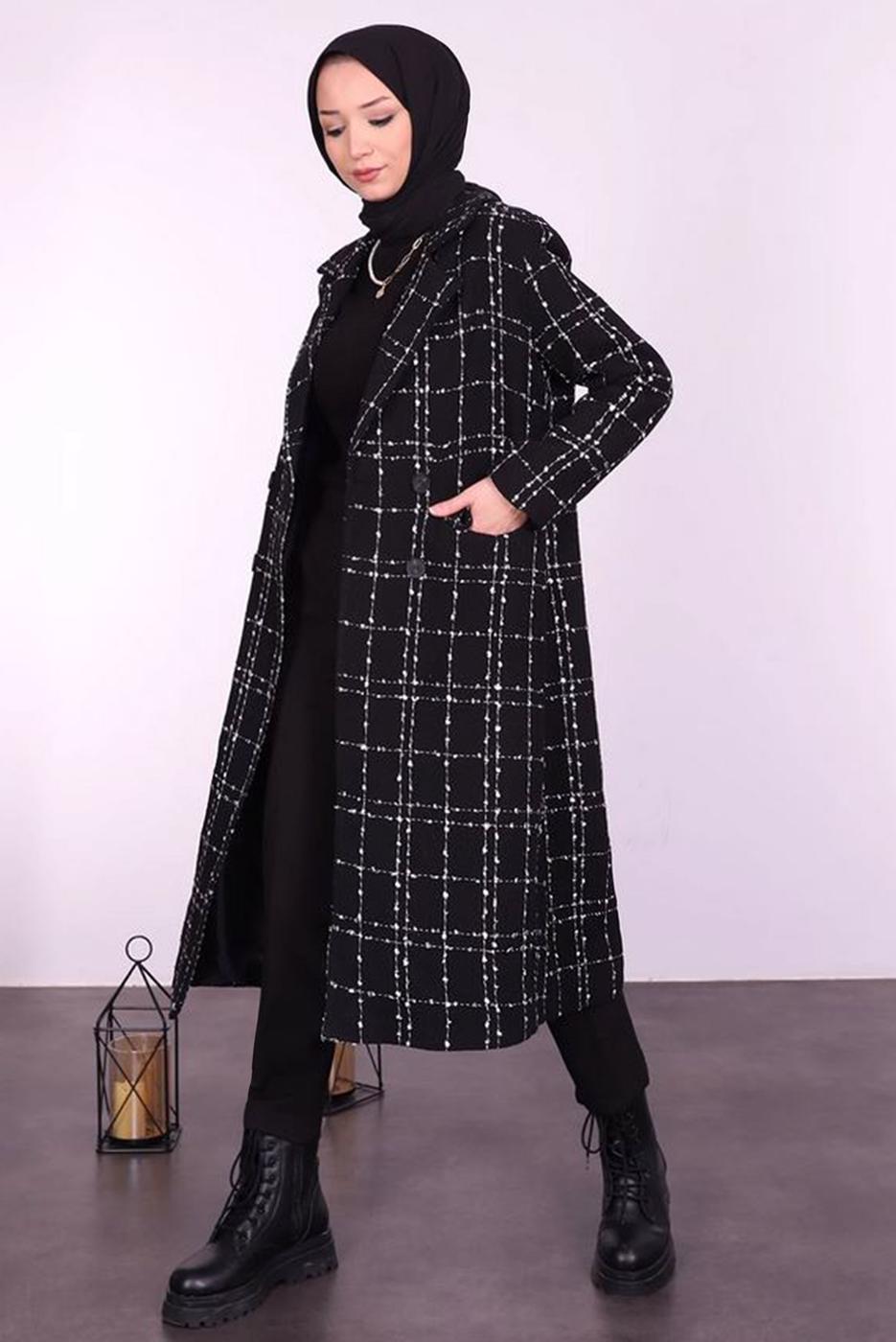 Hijab clothing BLACK PLAID PATTERNED JACKET T 4247