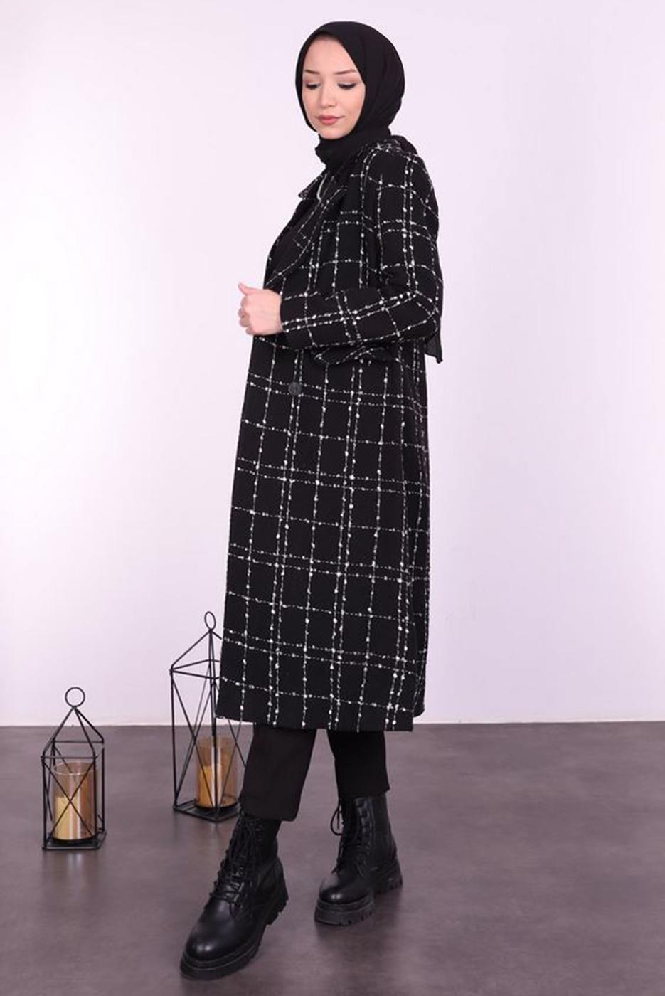 Hijab clothing BLACK PLAID PATTERNED JACKET T 4247