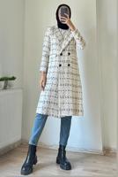 Hijab clothing BEIGE PLAID PATTERNED JACKET T 4247