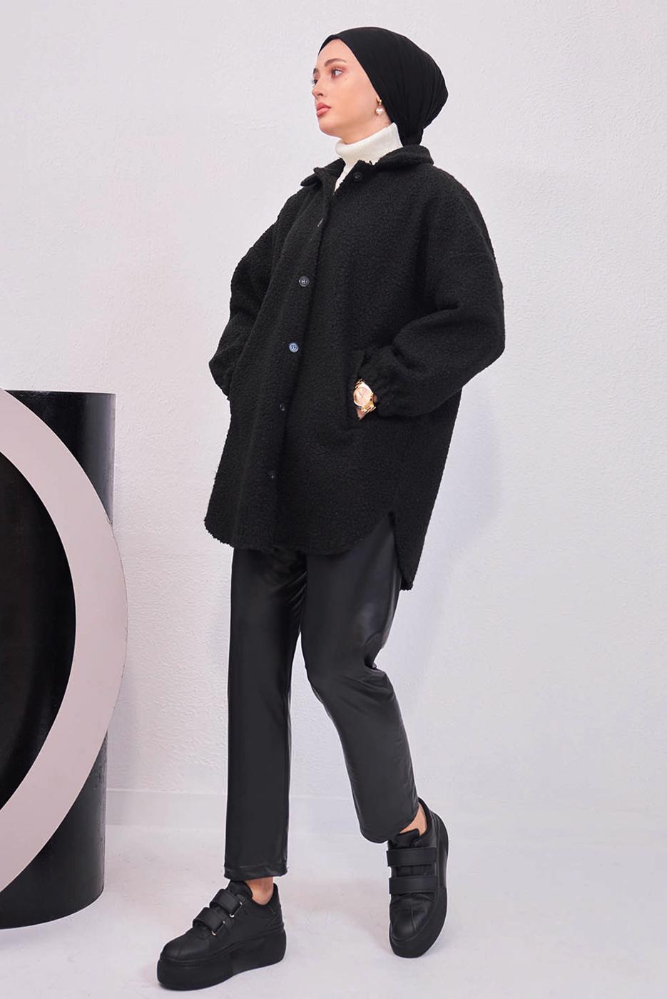 Hijab clothing BLACK JACKET WITH SHIRT COLLAR T 4253