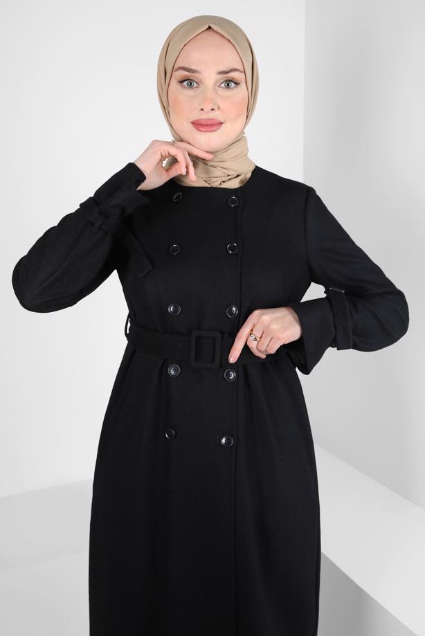 Hijab clothing BLACK ALVINA BELTED JACKET T 44278 - TRENDTESETTÜR