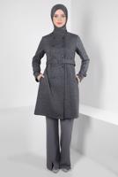 Tesettür giyim GRİ ALVİNA KEMERLİ CEKET T 44278