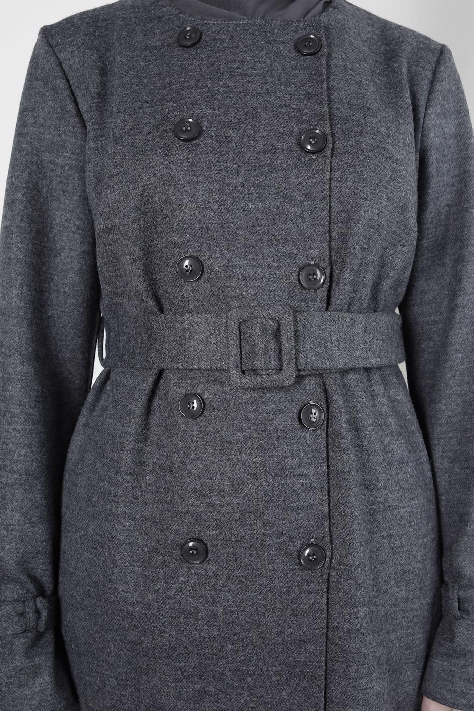 Tesettür giyim GRİ ALVİNA KEMERLİ CEKET T 44278