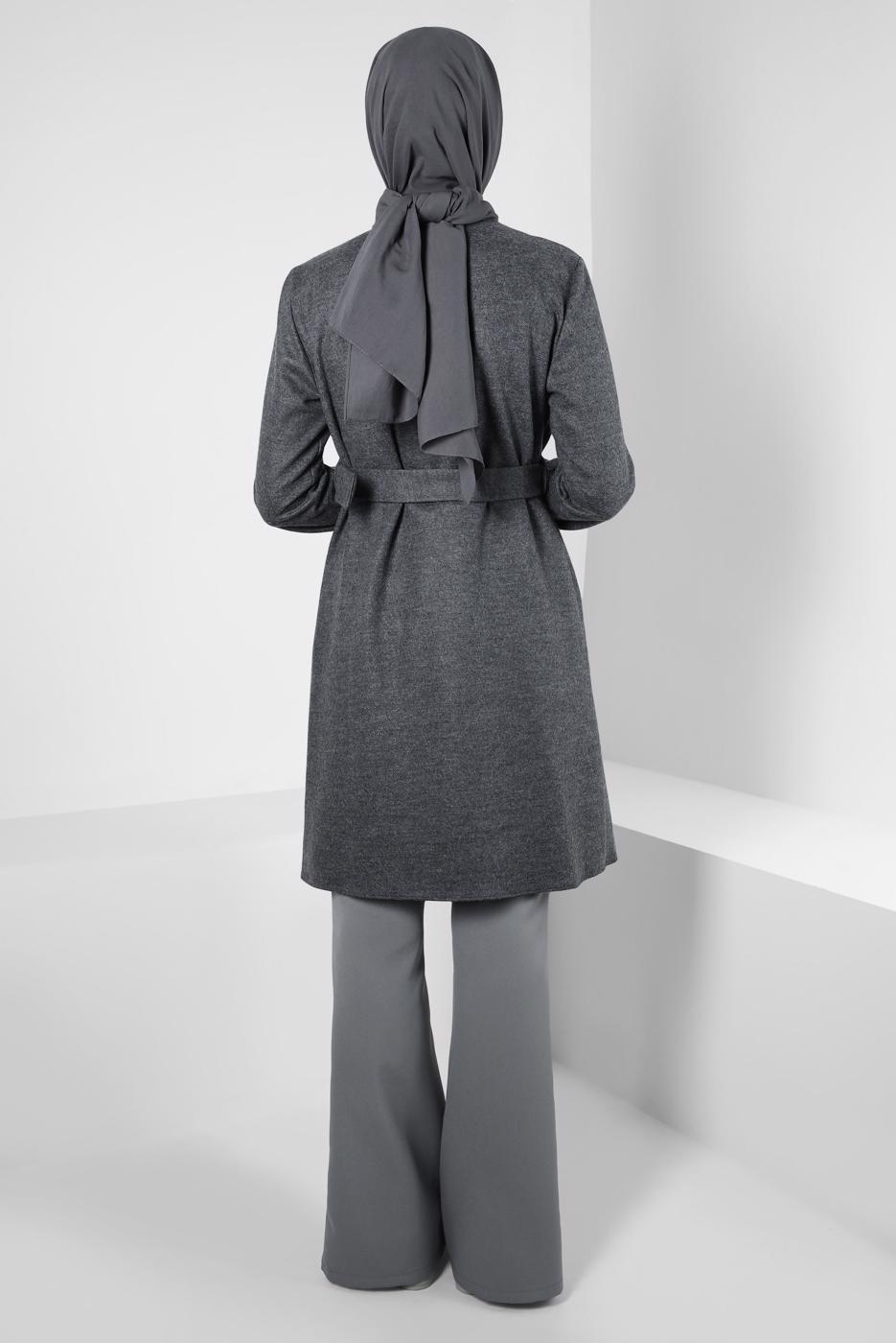 Tesettür giyim GRİ ALVİNA KEMERLİ CEKET T 44278