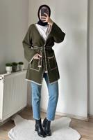 Hijab clothing KHAKI BELTED KNITWEAR CARDIGAN T 4788