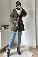 Hijab clothing KHAKI BELTED KNITWEAR CARDIGAN T 4788