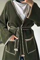 Hijab clothing KHAKI BELTED KNITWEAR CARDIGAN T 4788