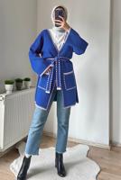 Hijab clothing NAVY BLUE BELTED KNITWEAR CARDIGAN T 4788