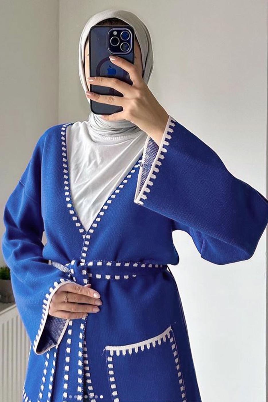 Hijab clothing NAVY BLUE BELTED KNITWEAR CARDIGAN T 4788