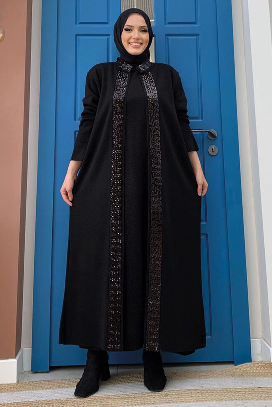Hijab clothing BLACK SEQUINED KNITWEAR CARDIGAN T 51332