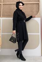Tesettür giyim SİYAH KUŞAKLI TRİKO HIRKA T 5161