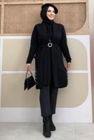 Tesettür giyim SİYAH KUŞAKLI TRİKO HIRKA T 5161