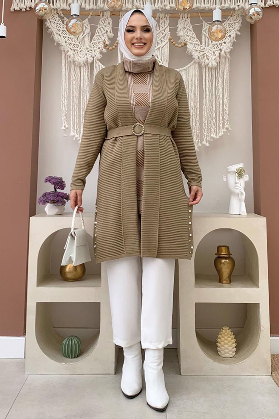 Hijab clothing MINK BELTED KNITWEAR JACKET T 5161