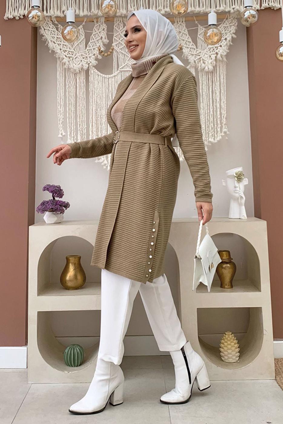 Hijab clothing MINK BELTED KNITWEAR JACKET T 5161