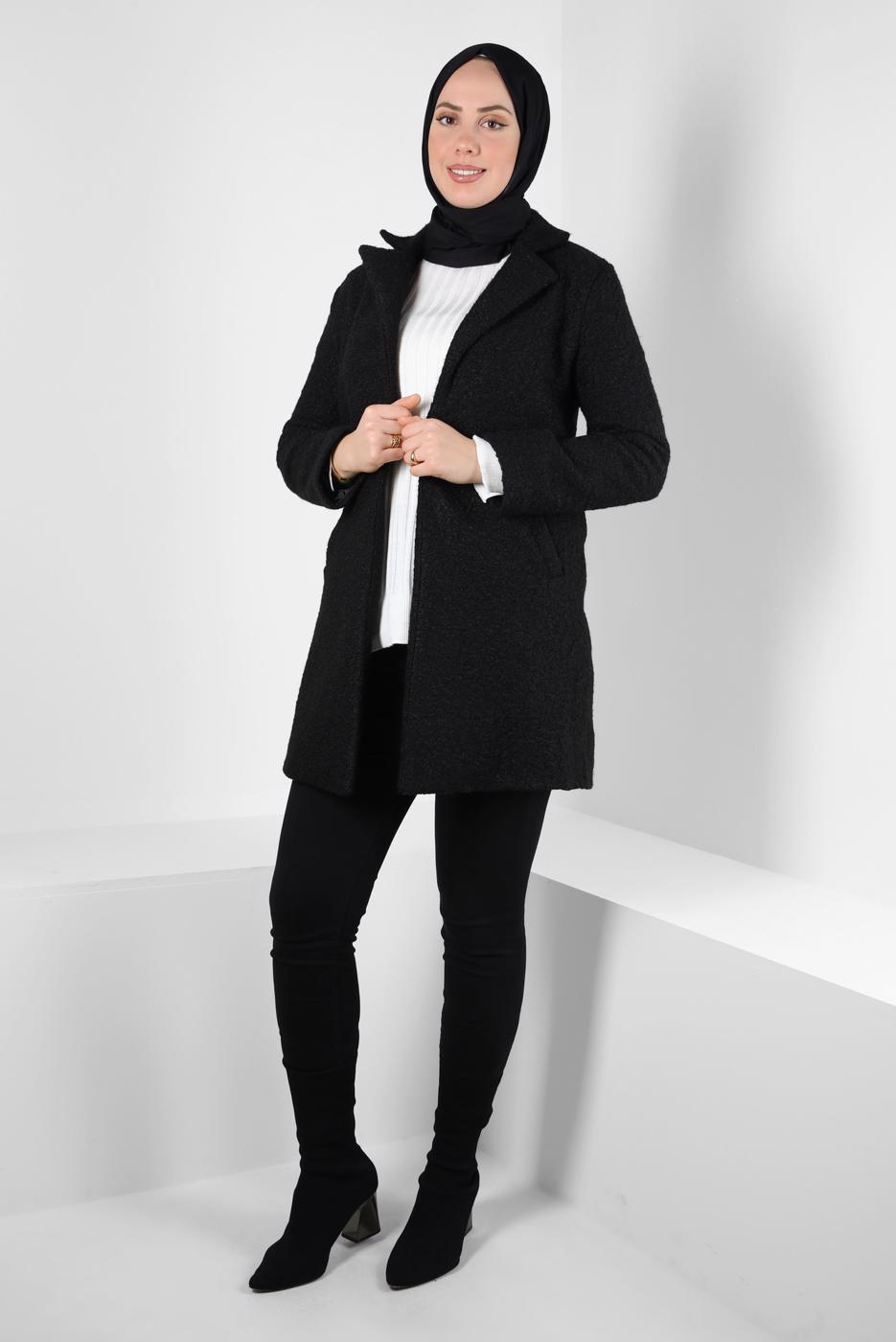 Vêtements hijab NOIR MANTEAU AVEC DÉTAIL DE POCHE T 5327