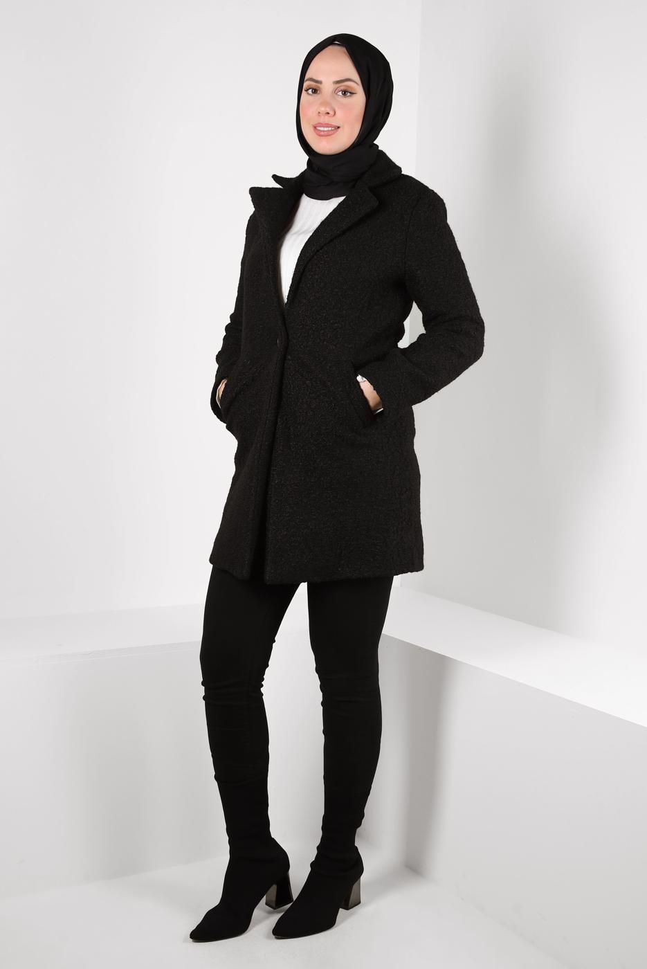 Hijab clothing BLACK COAT WITH POCKET DETAIL T 5327