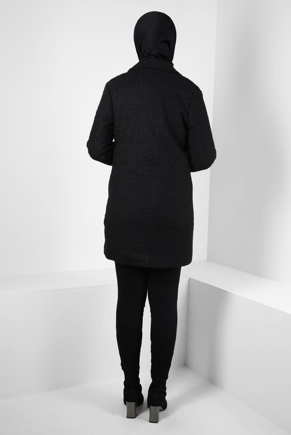 Hijab clothing BLACK COAT WITH POCKET DETAIL T 5327