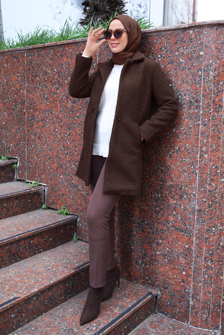 Vêtements hijab BRUN MANTEAU AVEC DÉTAIL DE POCHE T 5327