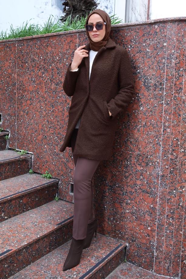 Tesettür giyim  CEP DETAYLI KABAN T 5327 - TRENDTESETTÜR