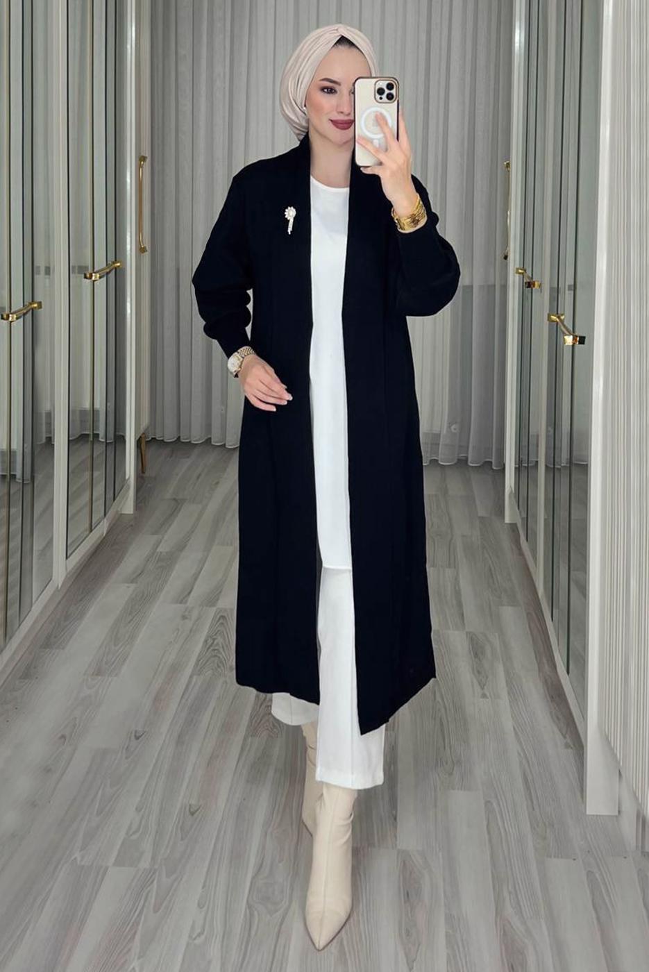 Tesettür giyim SİYAH BROŞ DETAYLI TRİKO CEKET T 62401