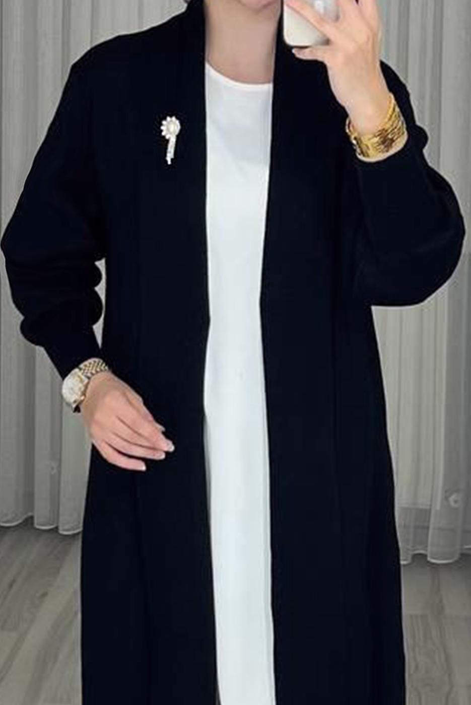 Tesettür giyim SİYAH BROŞ DETAYLI TRİKO CEKET T 62401