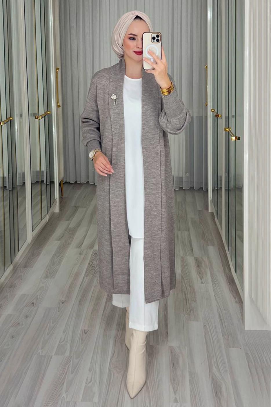 Hijab clothing MINK KNITWEAR JACKET WITH BROOCH T 62401