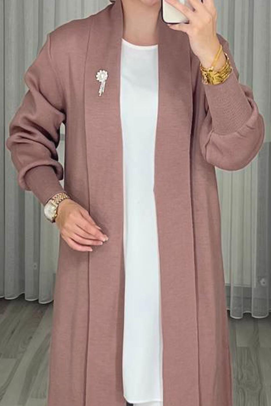 Tesettür giyim PEMBE BROŞ DETAYLI TRİKO CEKET T 62401