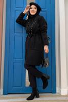 Tesettür giyim SİYAH KUŞAKLI TRİKO HIRKA T 7161