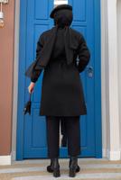 Tesettür giyim SİYAH KUŞAKLI TRİKO HIRKA T 7161