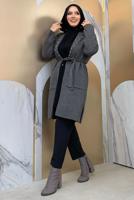 Hijab clothing GREY BELTED KNITWEAR CARDIGAN T 7161