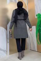 Hijab clothing GREY BELTED KNITWEAR CARDIGAN T 7161