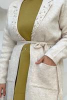 Hijab clothing BEIGE BELTED KNITWEAR CARDIGAN T 7161