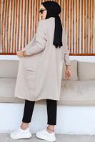 Tesettür giyim BEJ UZUN TRİKO HIRKA T 7604