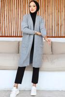 Tesettür giyim GRİ UZUN TRİKO HIRKA T 7604